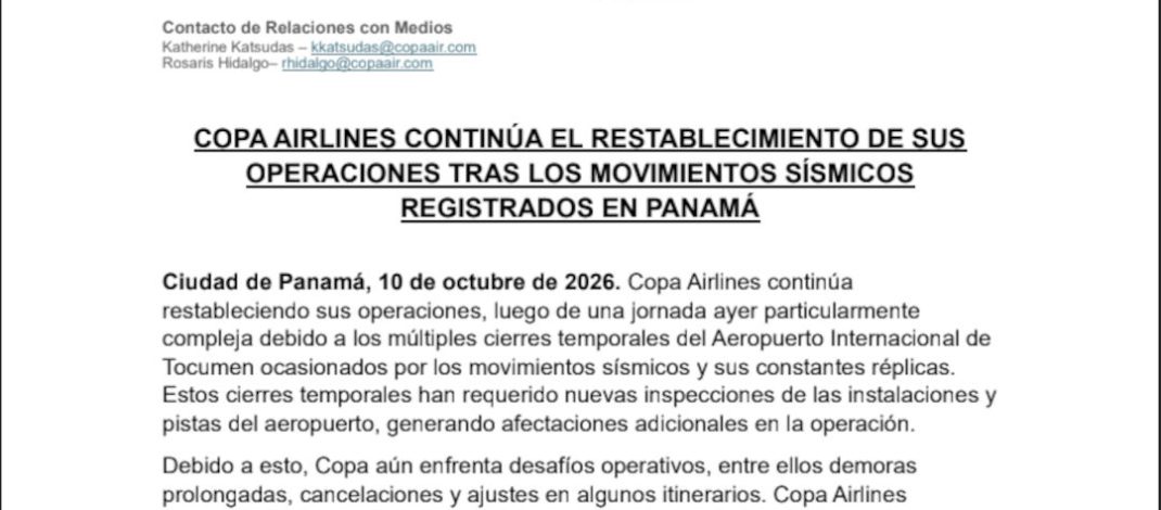 COPA AIRLINES CONTINÚA EL RESTABLECIMIENTO DE SUS OPERACIONES
