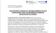 COPA AIRLINES CONTINÚA EL RESTABLECIMIENTO DE SUS OPERACIONES